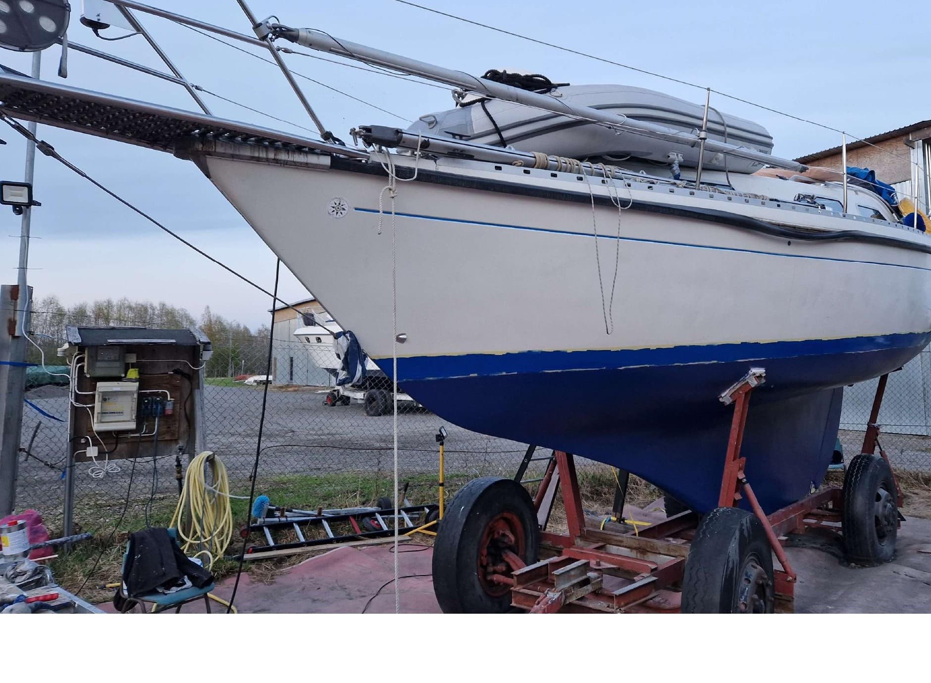S/Y Gabriel on the cradle with new antifouling paint
